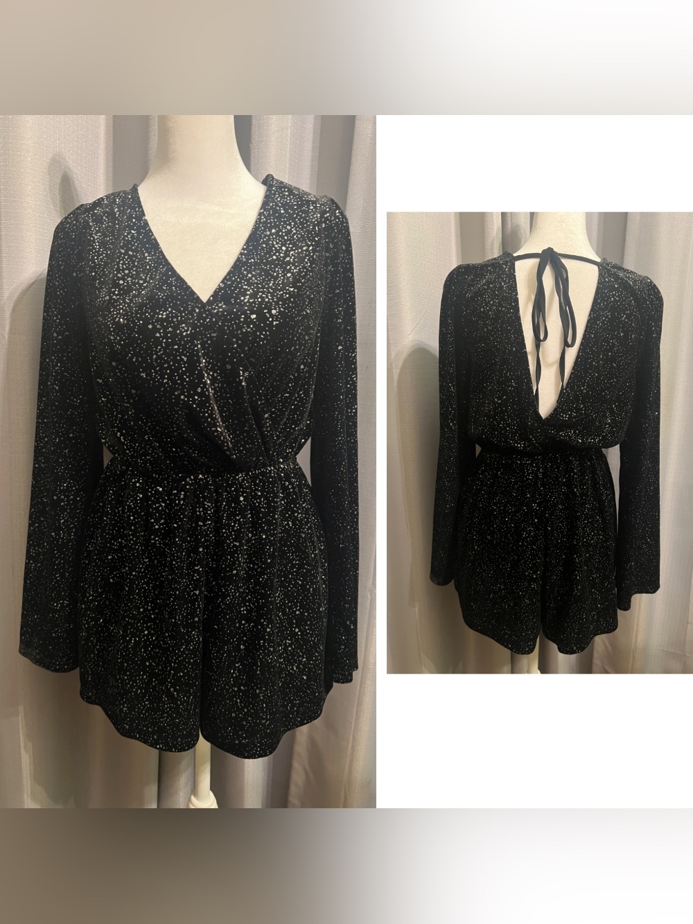 Lulus Beneath a Starry Sky Velvet Sparkly Romper S Whimsigoth Glitz Glam Holiday